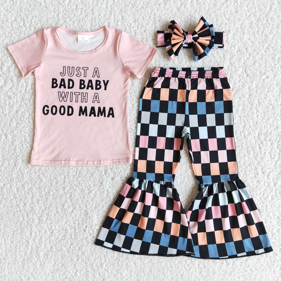 Just a bad girl with a good mama plaid pants little girls clothes