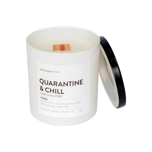 Quarantine + Chill White Wood Wick Candle