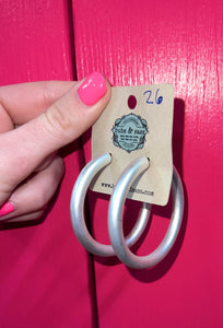 Chunky Matte Silver Hoops