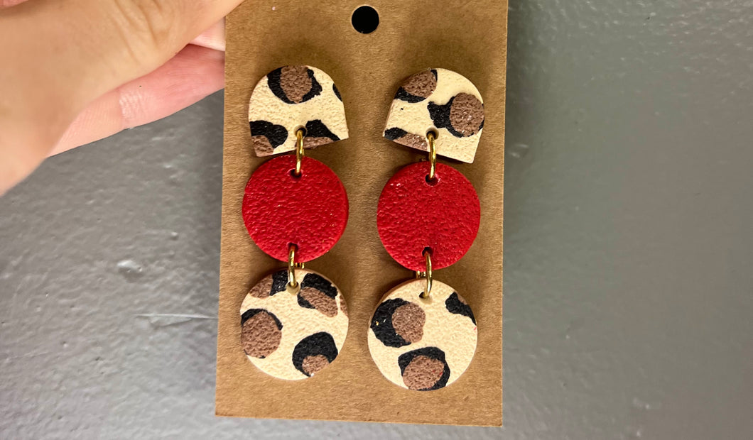 Leopard and Red Clay Earrings