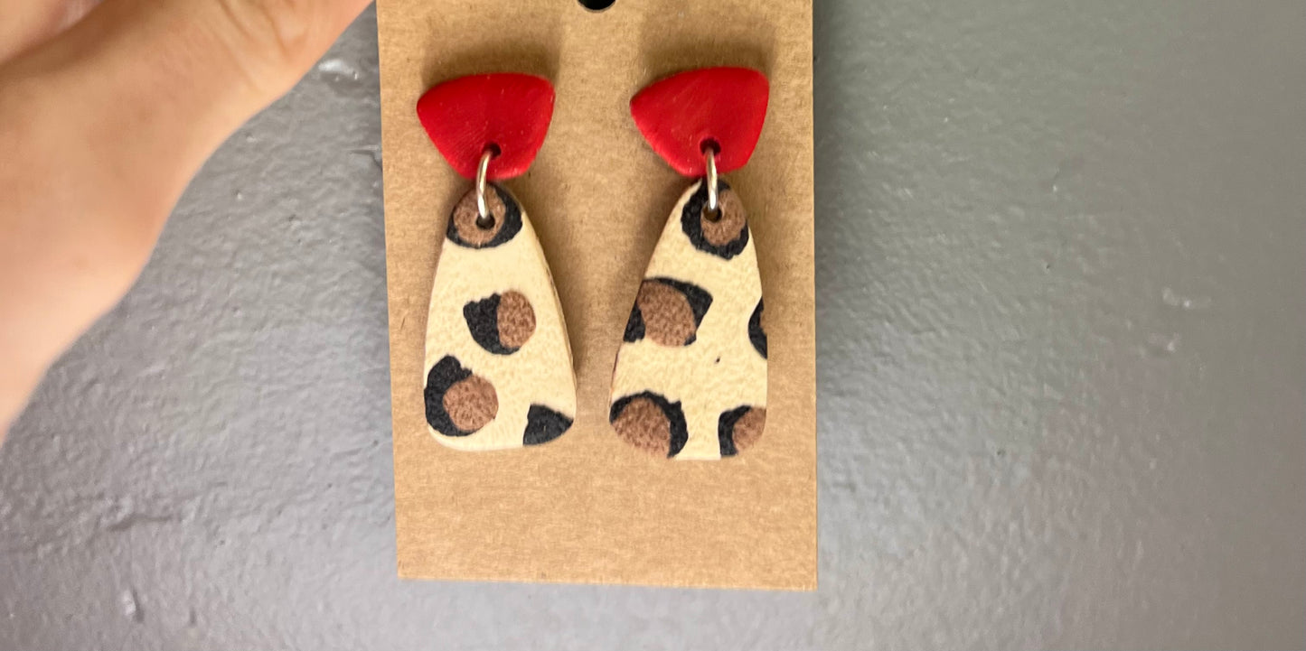 Red Leopard Clay Earrings