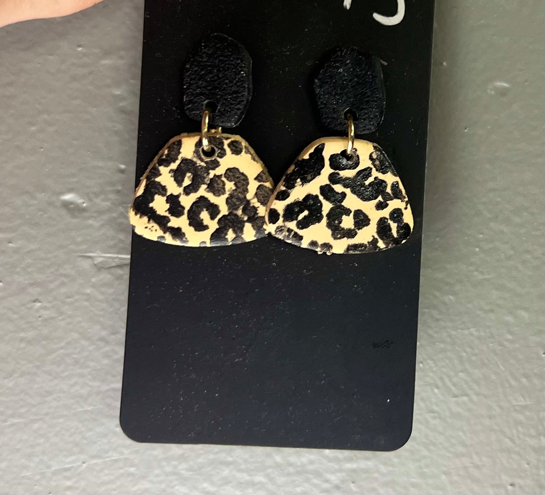 Black Leopard Clay Earrings