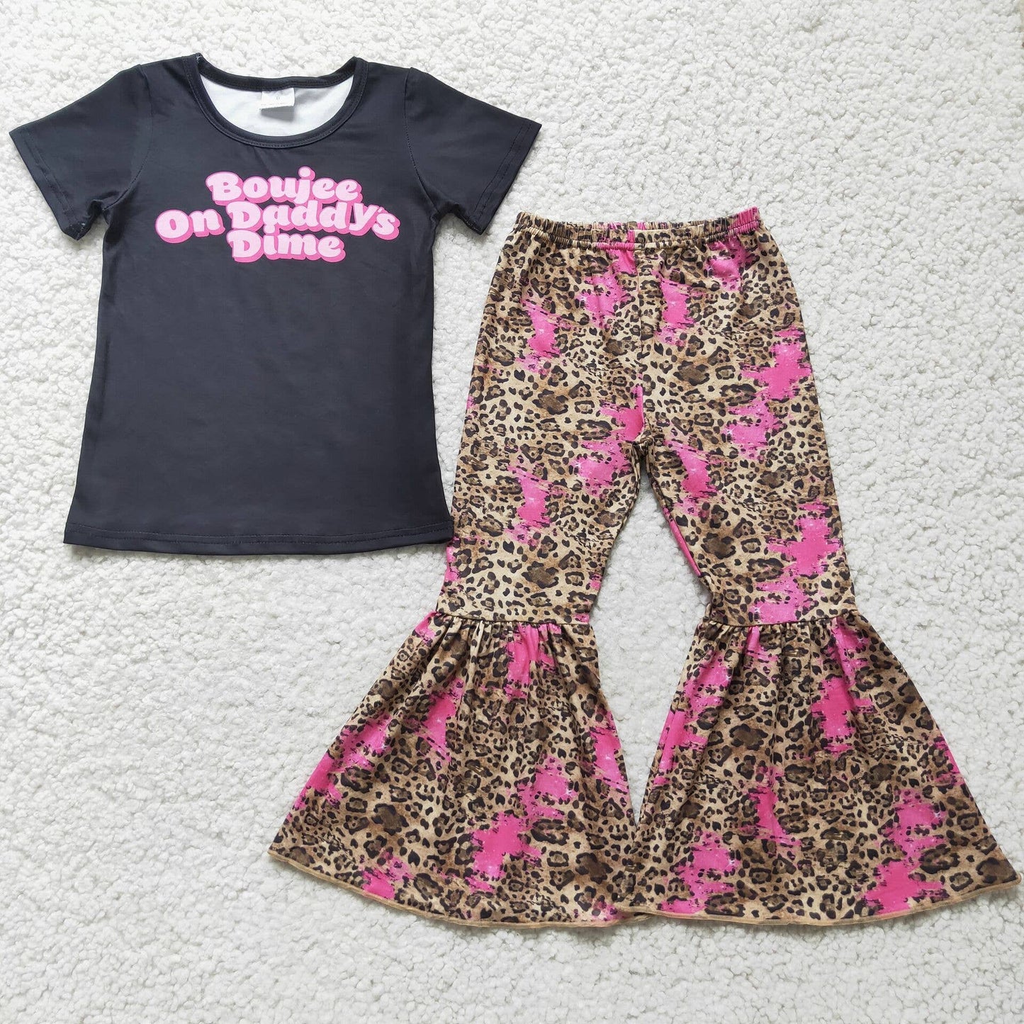Daddy's dime black shirt leopard pants girls outfits